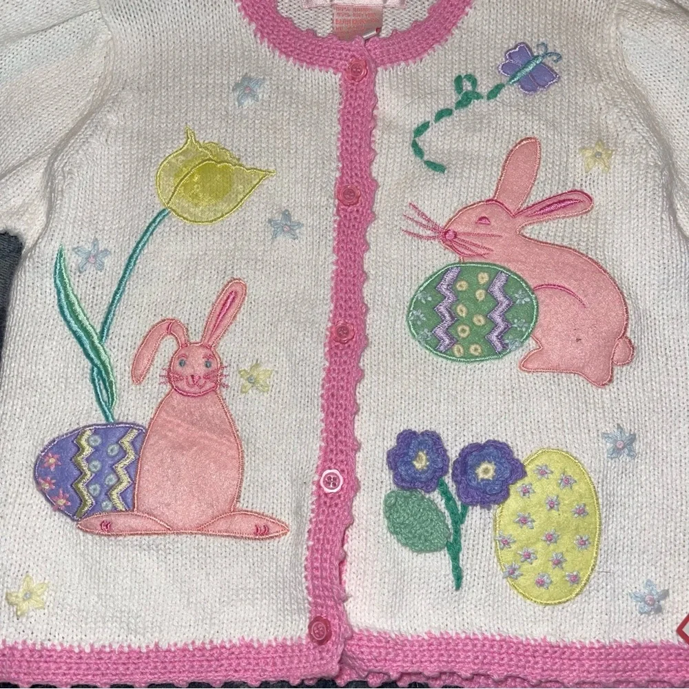 Jillian’s Closet Girls Infant Knit Sweater Easter Bunnies White Pink Spring NWT - Picture 5 of 6